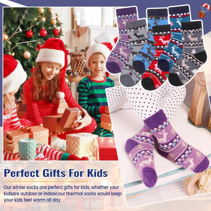 Eocom 6 Pairs Children's Winter Warm Wool Animal Crew Socks Kids Boys Girls Socks (6 Pairs Christmas Deer, 8-12 Years) - Image 5